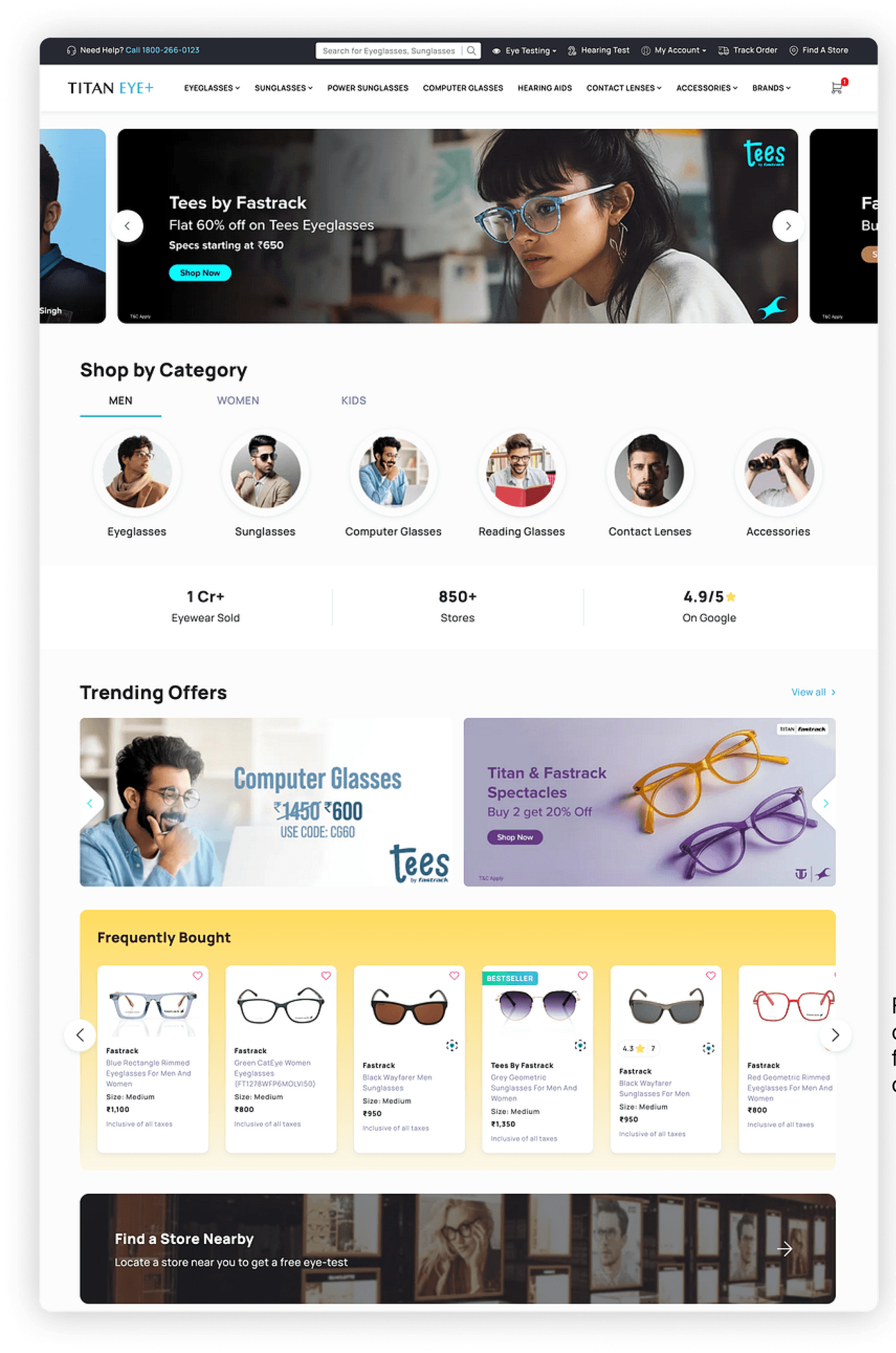 Redesigned Titan Eyeplus e-commerce homepage