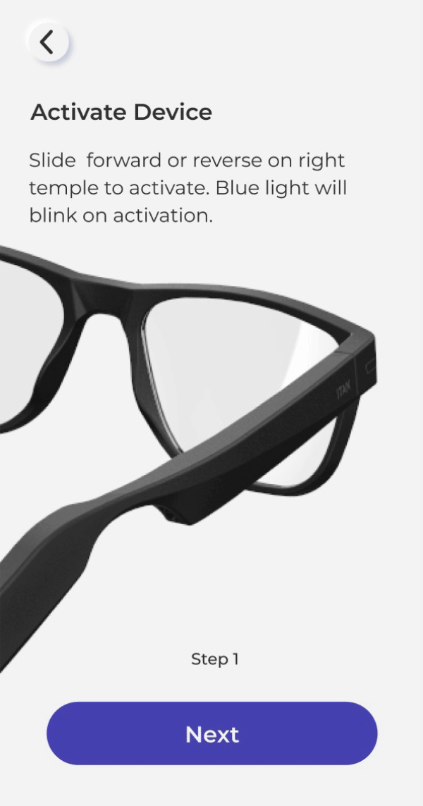 Final animated onboarding showing a gesture on the real EyeX frame