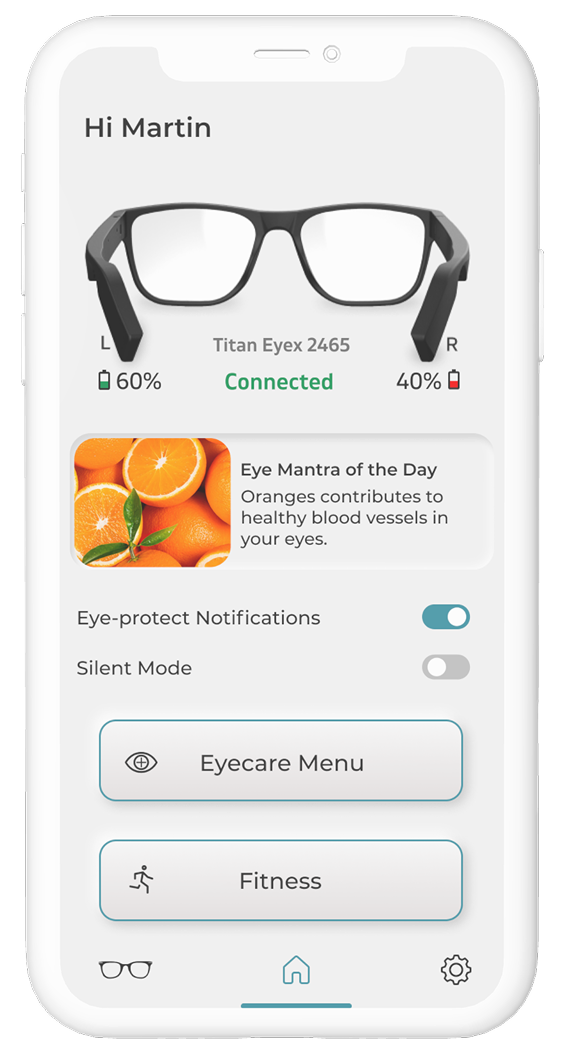 EyeX dashboard with eye-care and fitness entry points