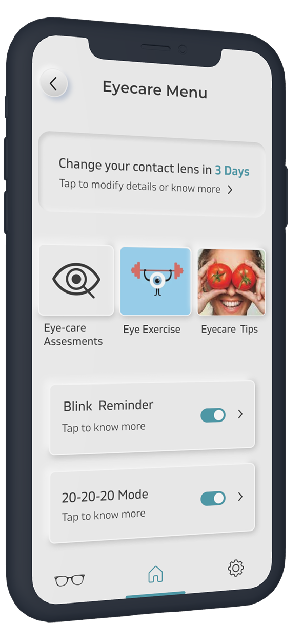 EyeX care menu with reminders and eye-care tools