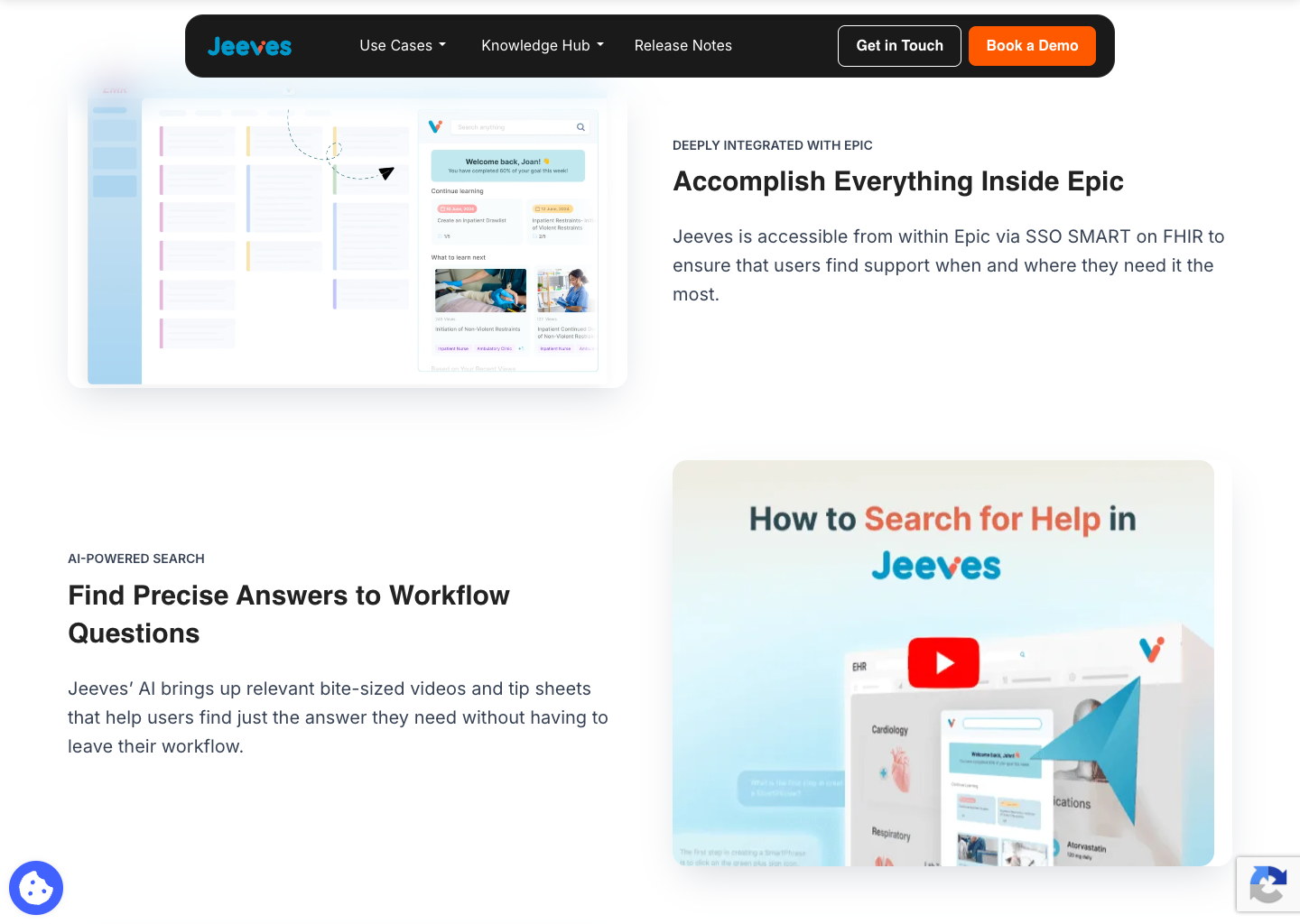 Actual Jeeves web section showing its placement inside Epic and a workflow-help demonstration