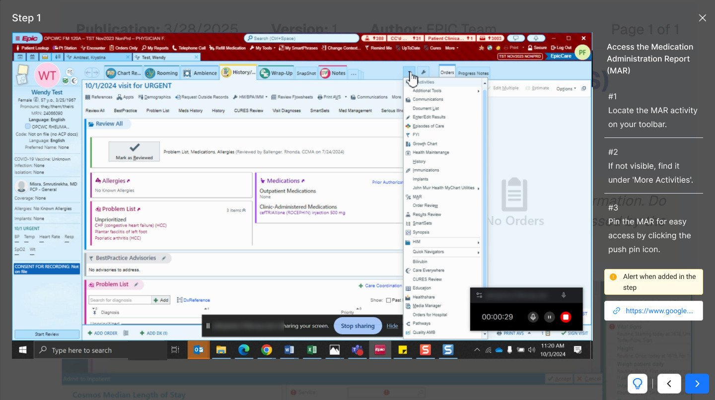 A guided tour with the Epic screen dimmed except for the highlighted region under discussion