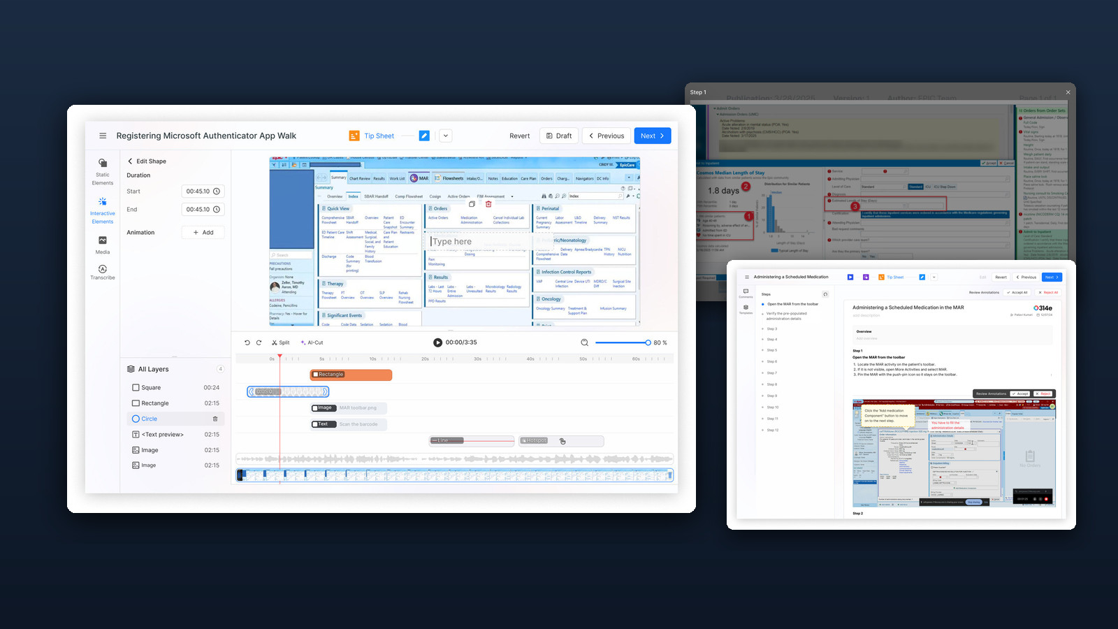 Jeeves EHR training authoring editor with tip sheet and guided tour