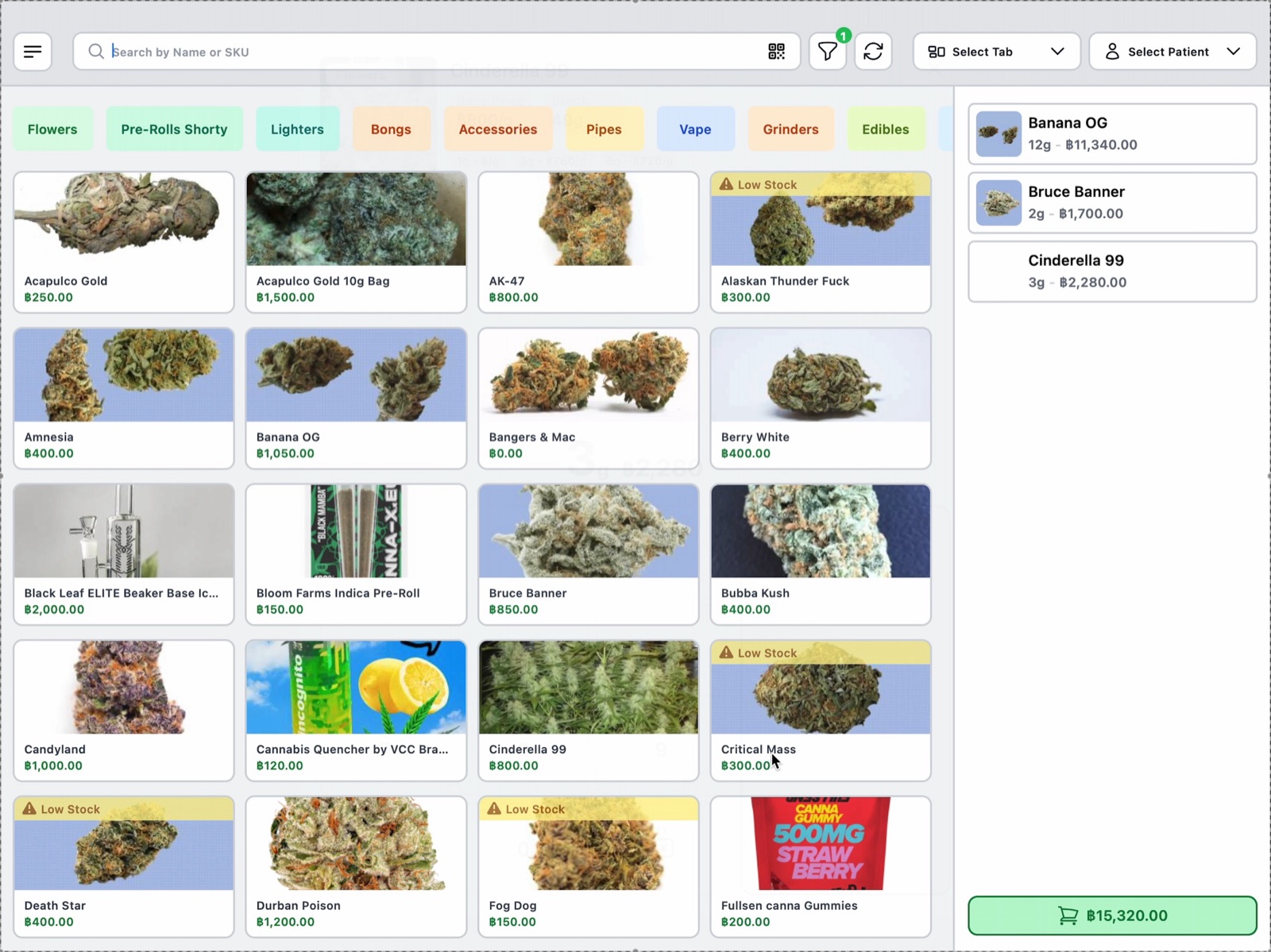 KLu cannabis point-of-sale product grid