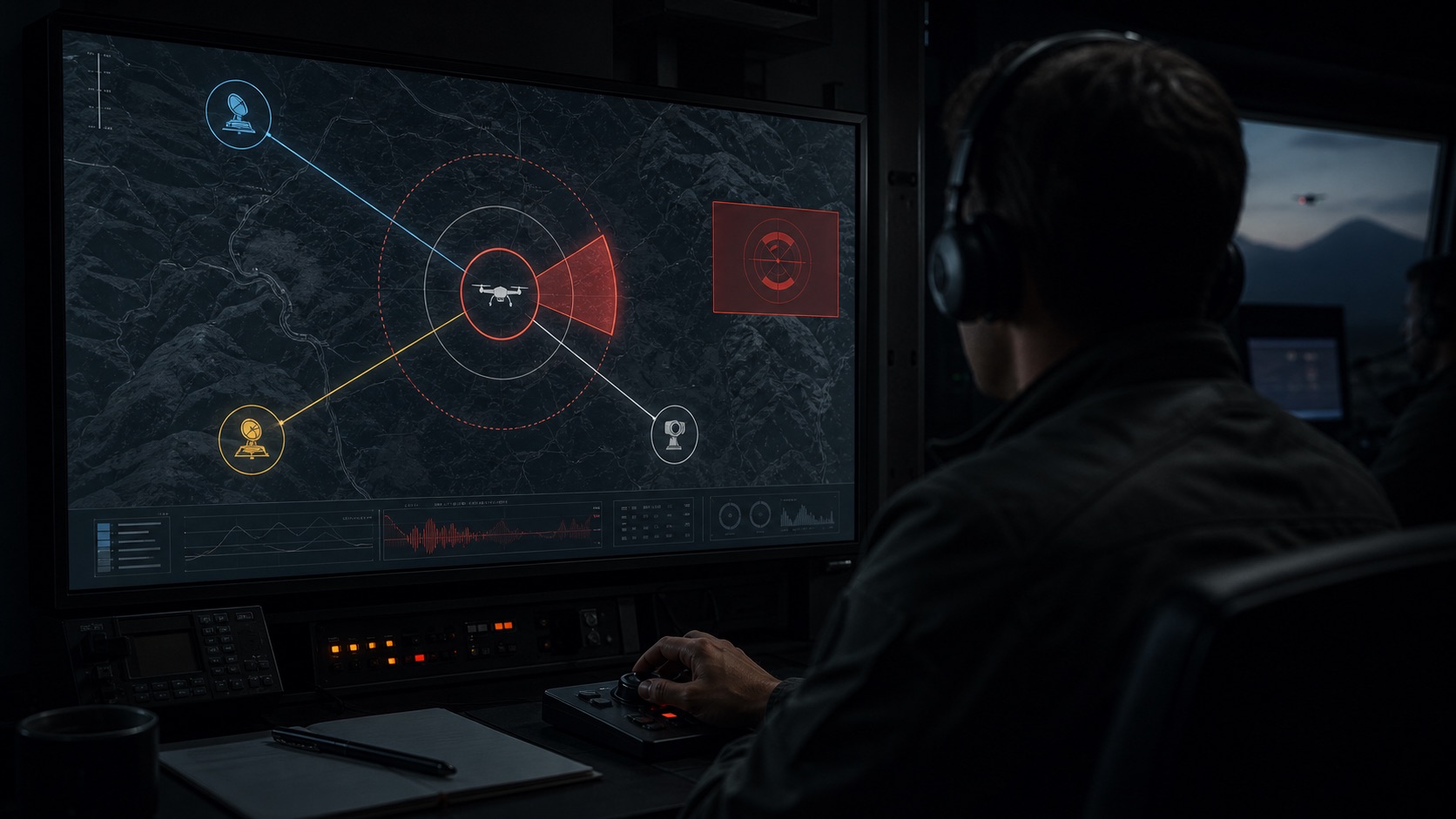 Duty officer using the Prahari counter-drone command and control interface