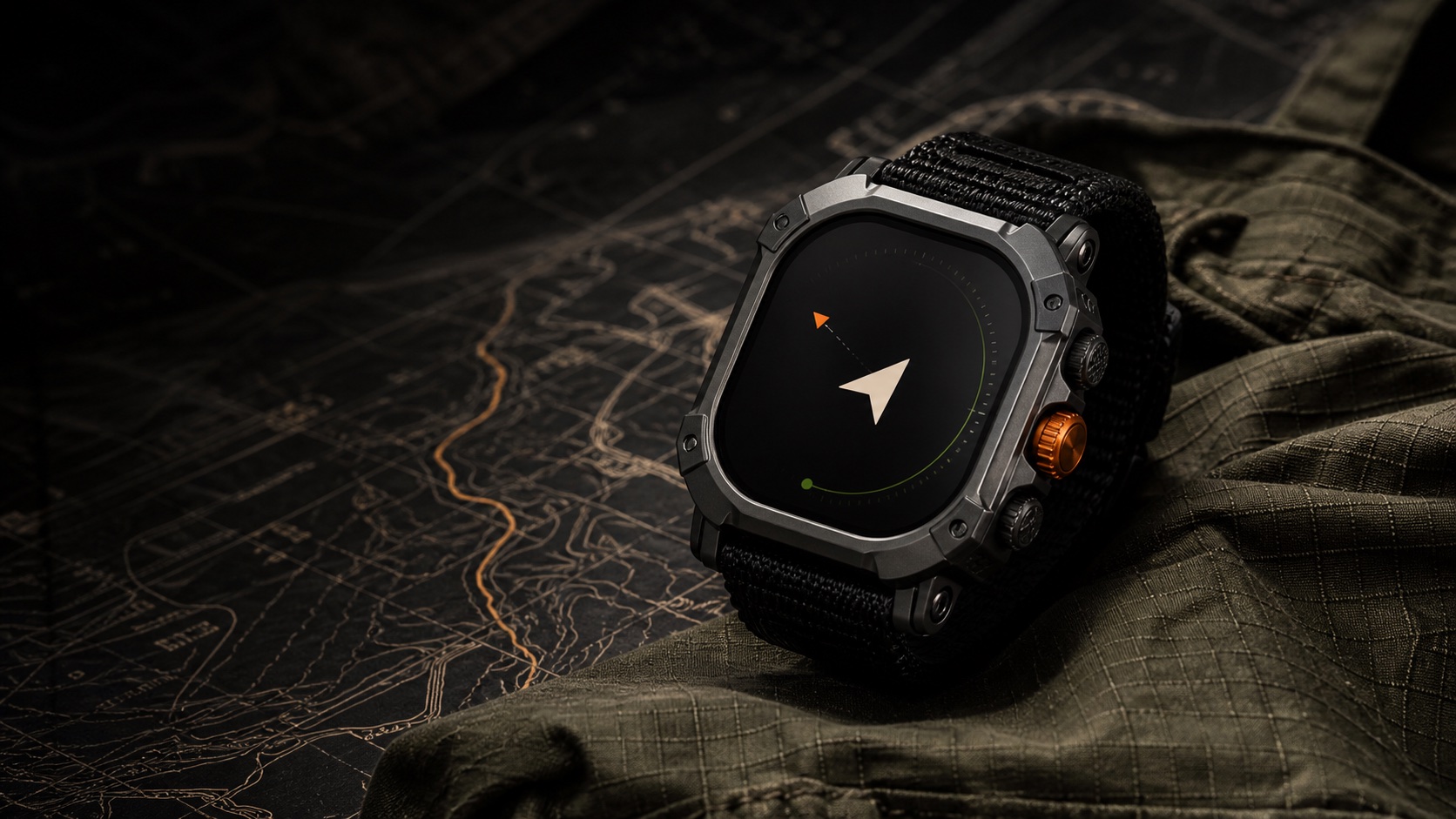 VIGIL rugged tactical watch on a topographic map