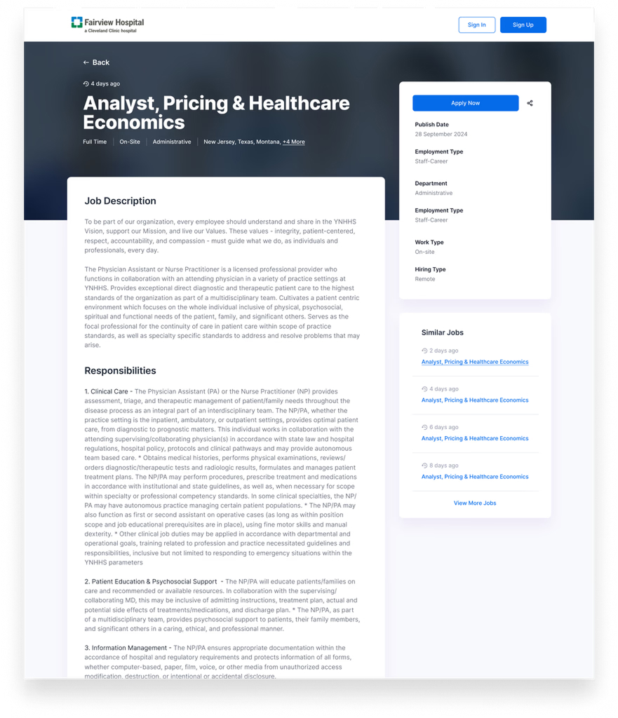 White-label job detail page — candidate-facing view