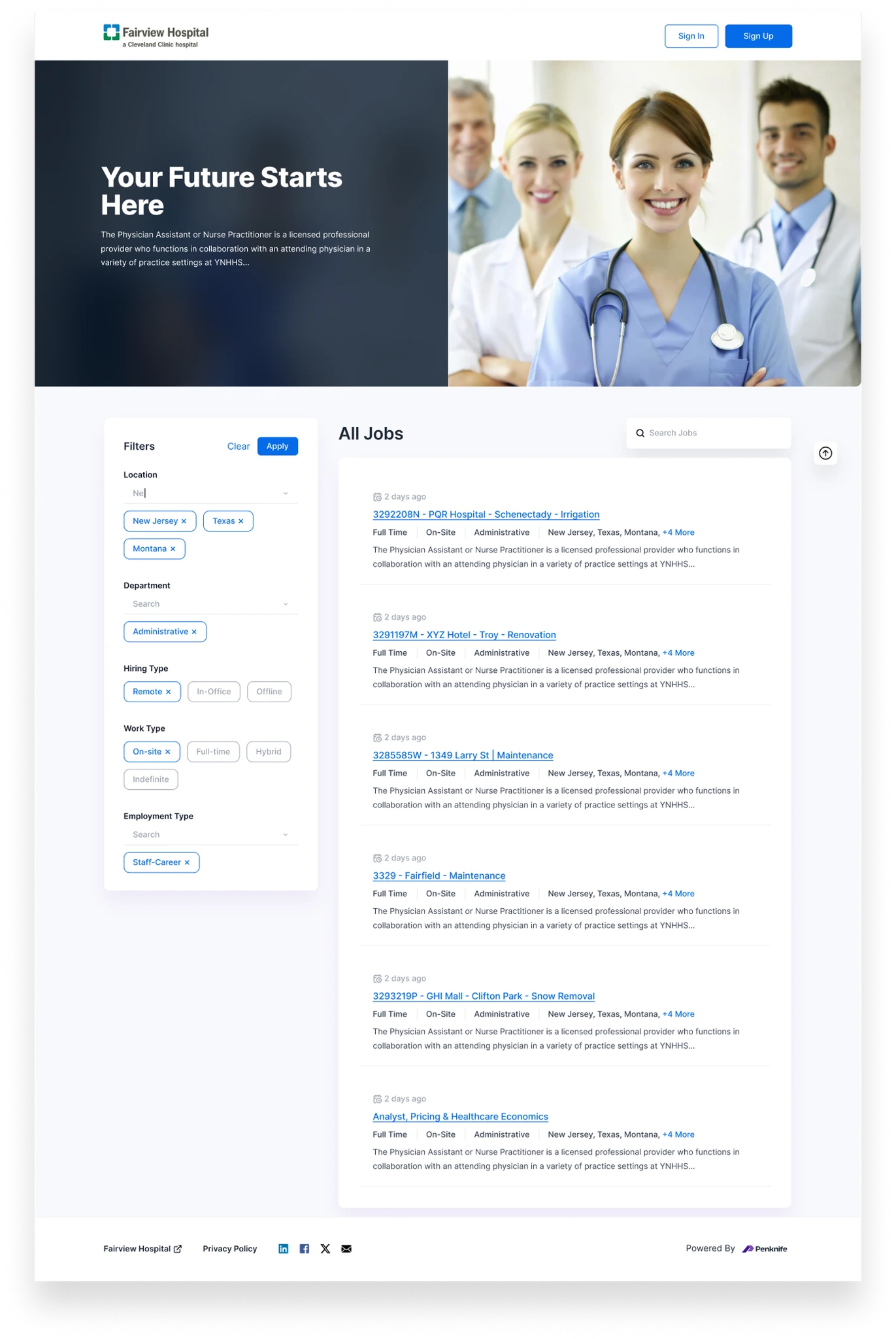 Fairview Hospital white-label careers portal powered by Penknife