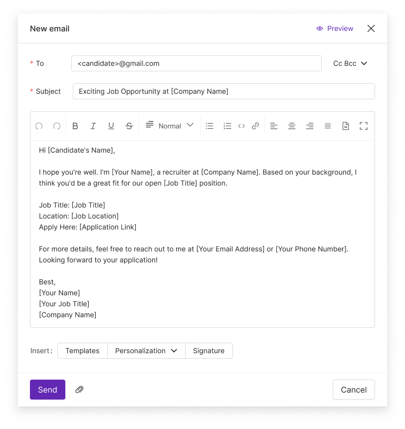 Penknife in-app email composer with templates, personalization and signature
